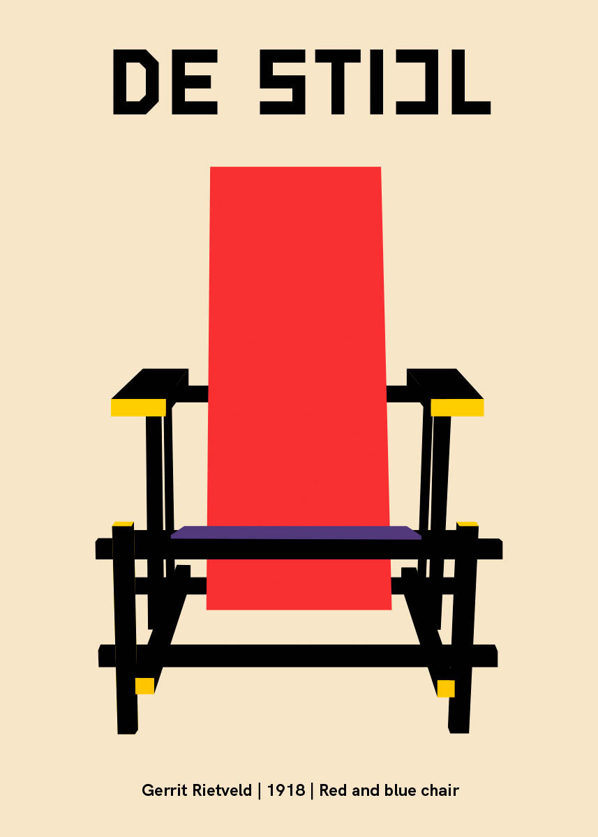 De Stijl red and blue poster by Gerrit Rietveld – Poster Wall