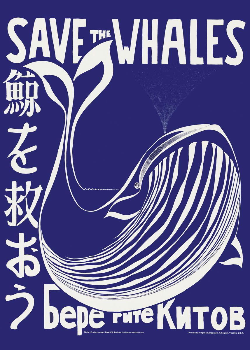 Save the whales vintage poster | whale print | whale art | blue whale