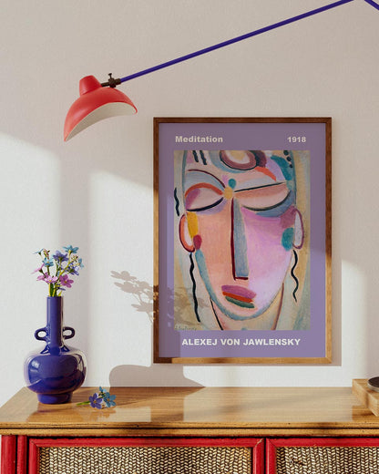 Abstract portrait artwork by Alexej von Jawlensky featuring a stylized human face with bold, colorful shapes and lines.