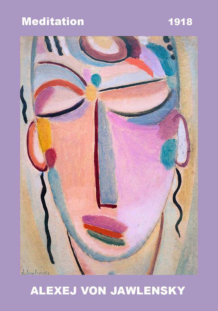 Abstract portrait artwork by Alexej von Jawlensky featuring a stylized human face with bold, colorful shapes and lines.
