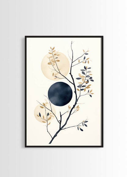 Modern Nature Illustration - Tree Branch with Moonlit Circles Art Print ...