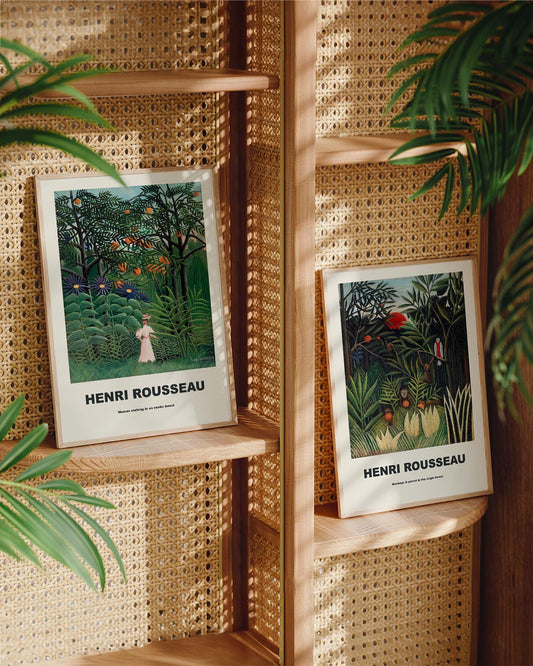 Henri Rousseau monkey & parrot poster