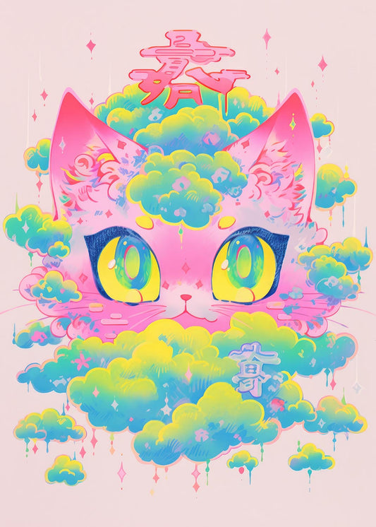 Kawaii cat risograph poster