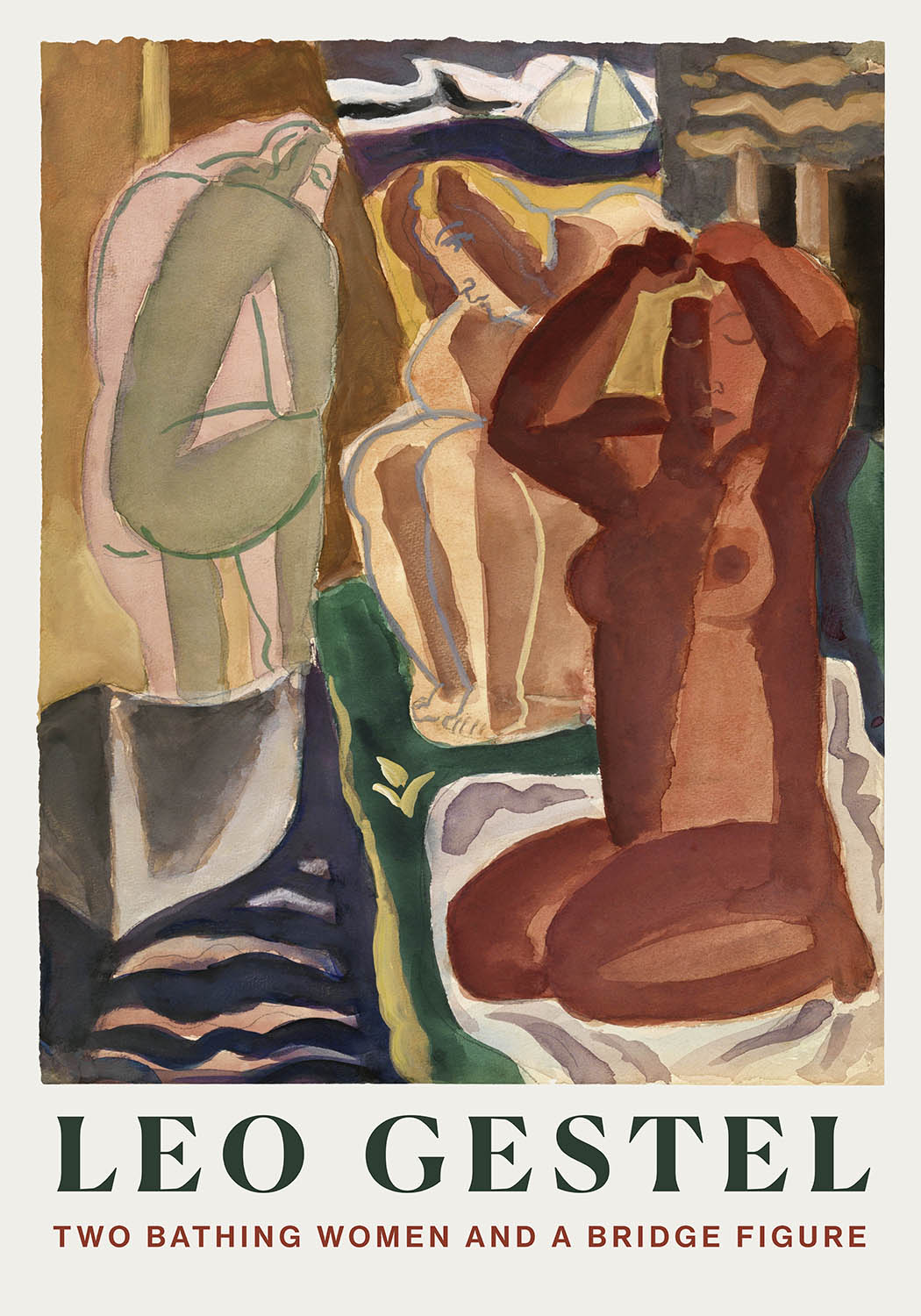 Leo Gestel - Two bathing women and a bridge figure