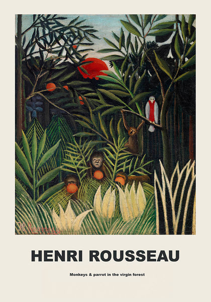 Henri Rousseau Jungle Scene Poster - Monkeys & Parrot in Virgin
