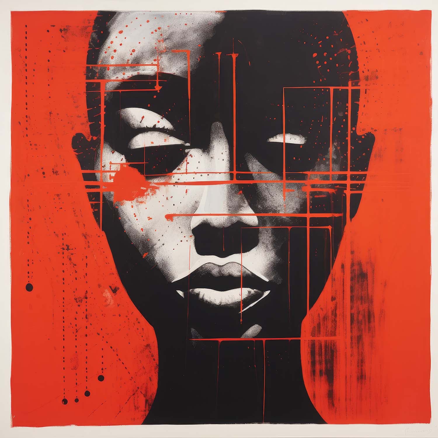 Painting face against red background poster