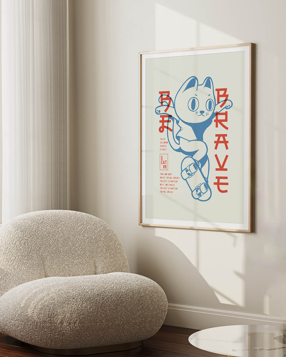 Be brave skater cat poster