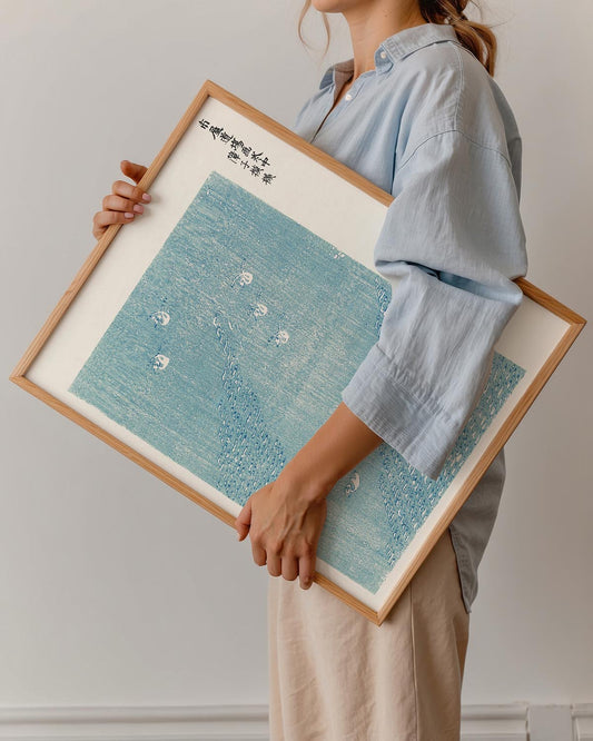 Taguchi Tomoki woodblcok blue poster