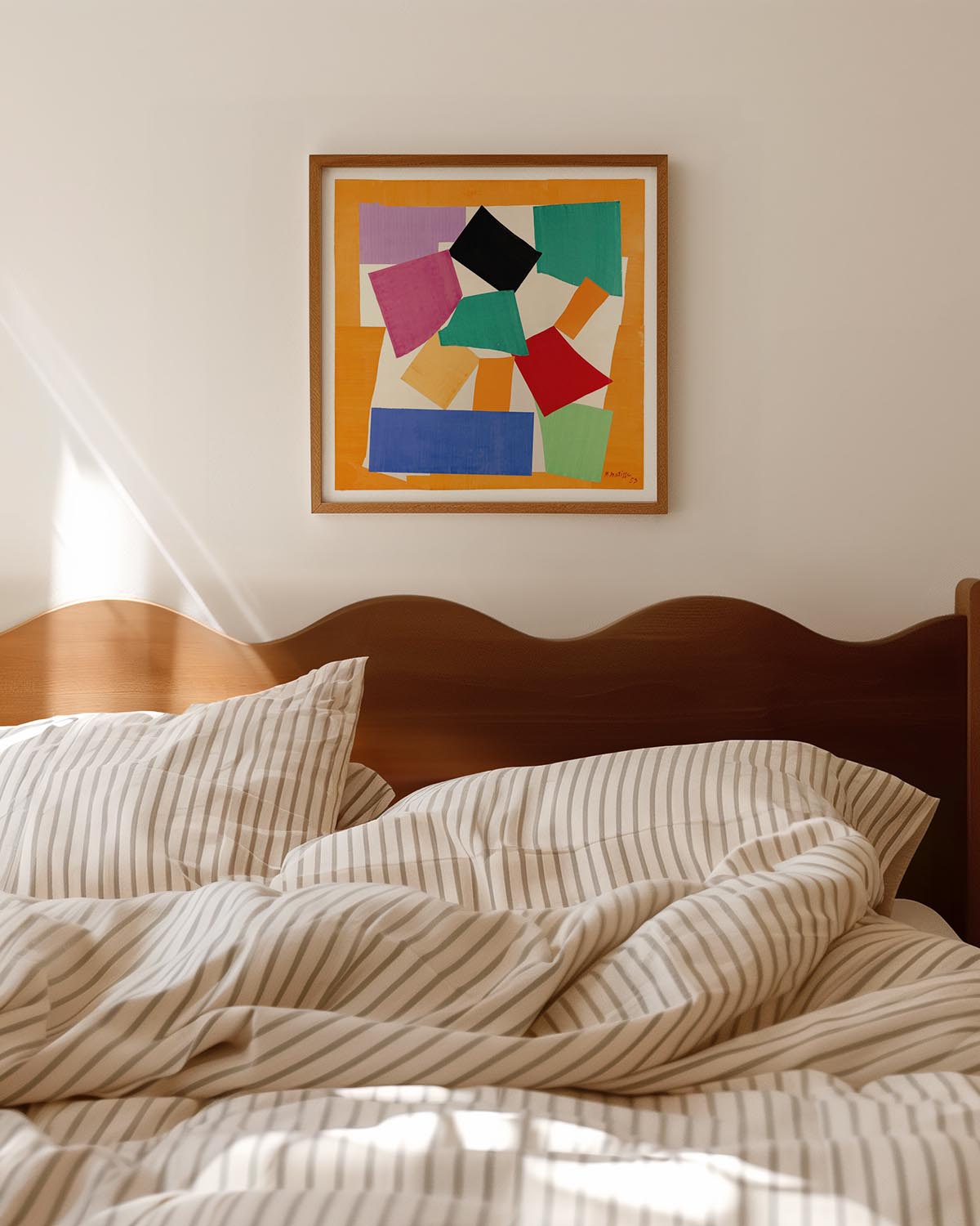 Henri Matisse The Snail poster featuring colorful abstract paper cut-out shapes on an orange background, 1953.