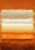 Abstract poster with horizontal bands of rust, beige, cream, and orange in a soft, textured, painterly style.