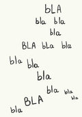 Hand-drawn typography poster featuring the repeated phrase "bla bla bla" in varying sizes, arranged in a playful, cascading pattern on a light background.