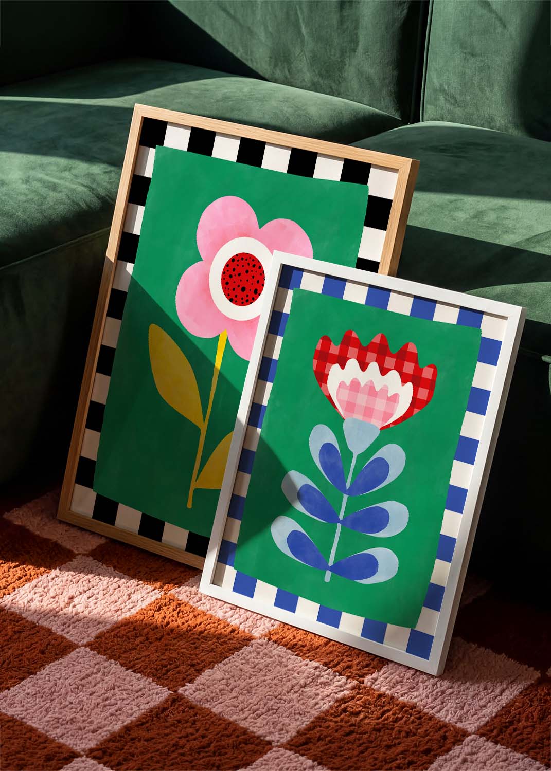 Gingham Folk Flower Poster