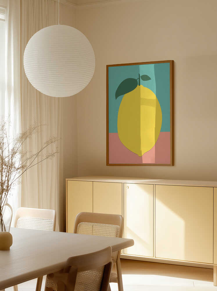 Lemon With Two Leaves Poster