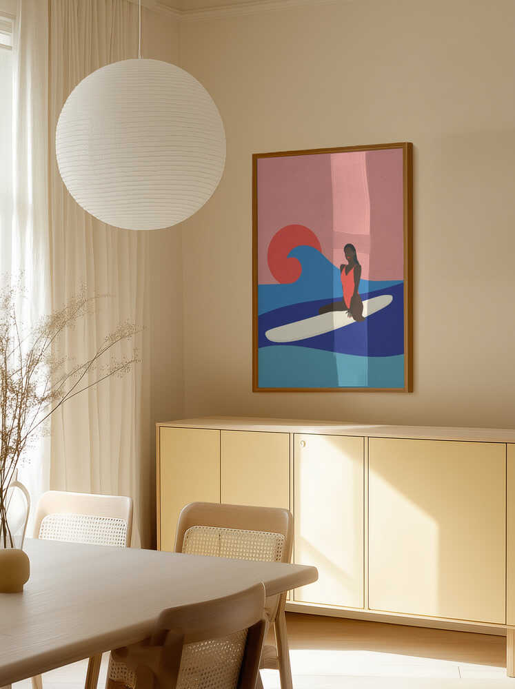 Girl On a Surfboard Poster