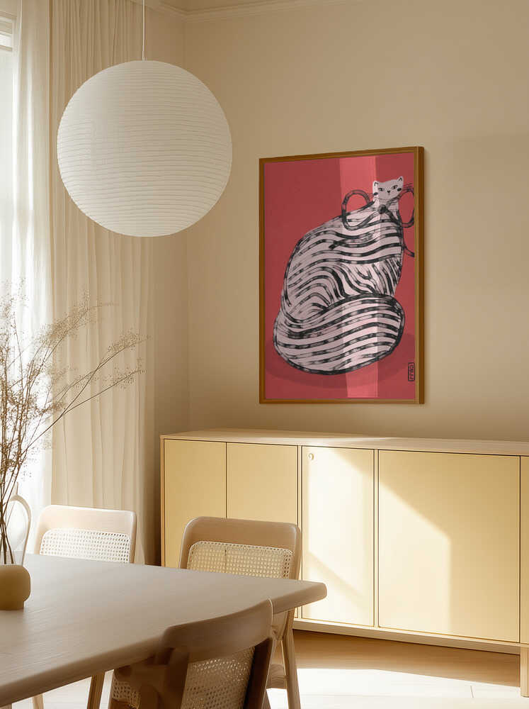 Black and White Stripe Cat Illustration Poster