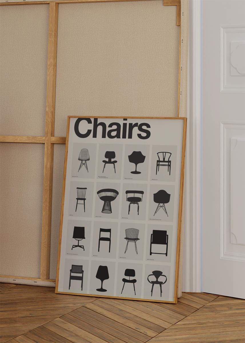 Iconic Chair Collection Poster: Black &amp; White Minimalist Art