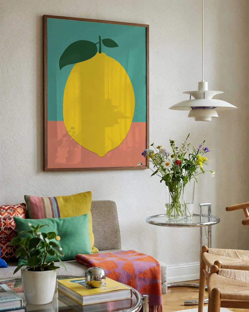 Lemon With Two Leaves Poster