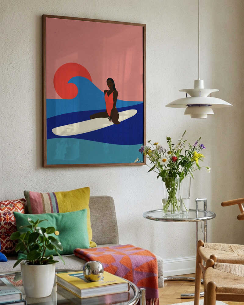 Girl On a Surfboard Poster