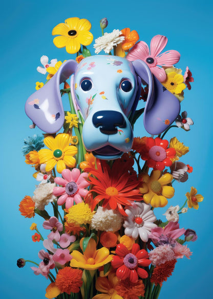 Dog flowers blue poster