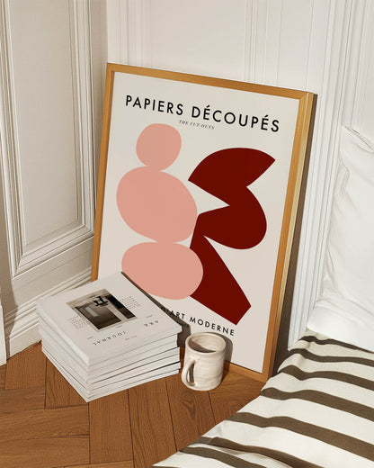 Abstract "Papiers Découpés" poster with pink and maroon shapes from Galerie d'Art Moderne, Paris.