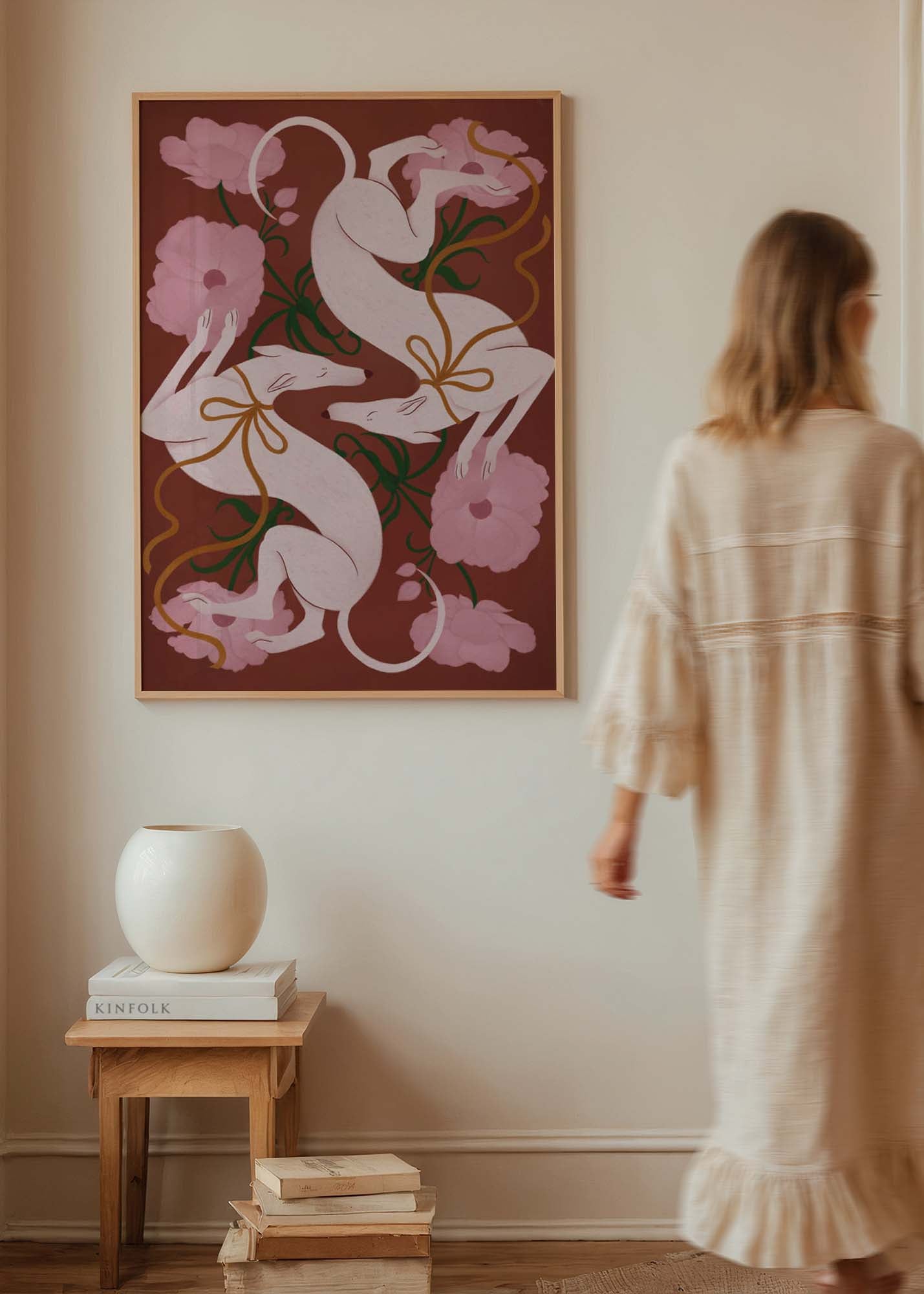 Elegant Greyhounds and Flowers Poster