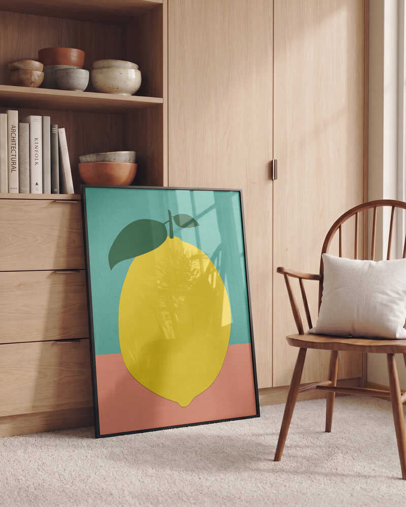 Lemon With Two Leaves Poster