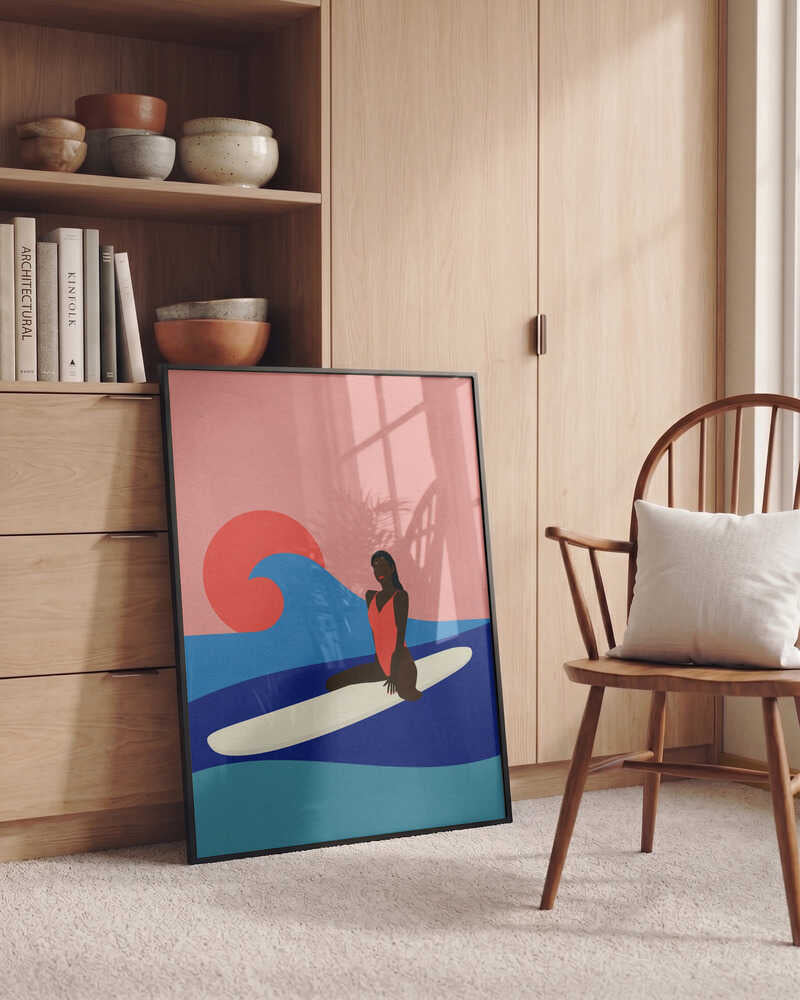 Girl On a Surfboard Poster