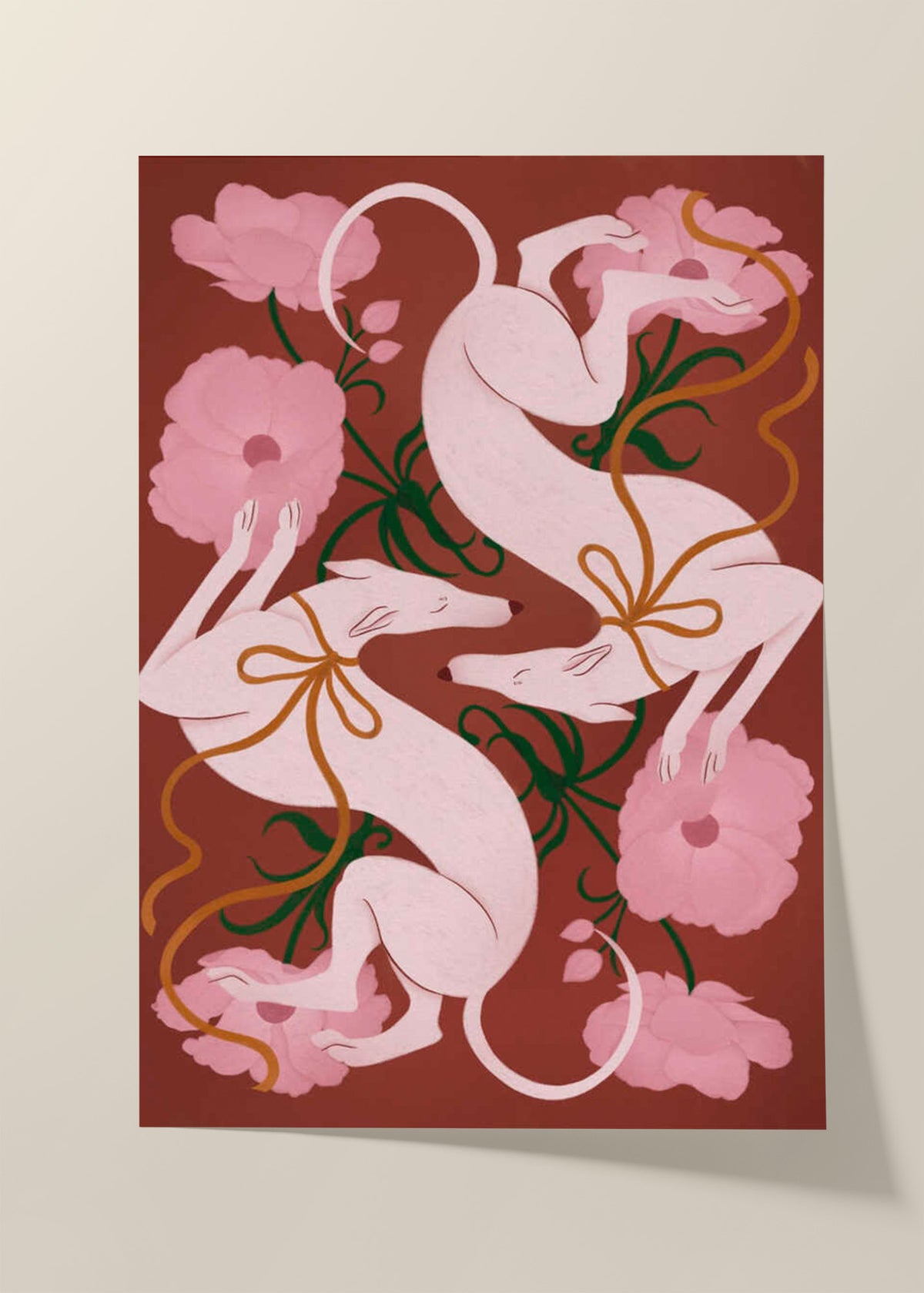 Elegant Greyhounds and Flowers Poster