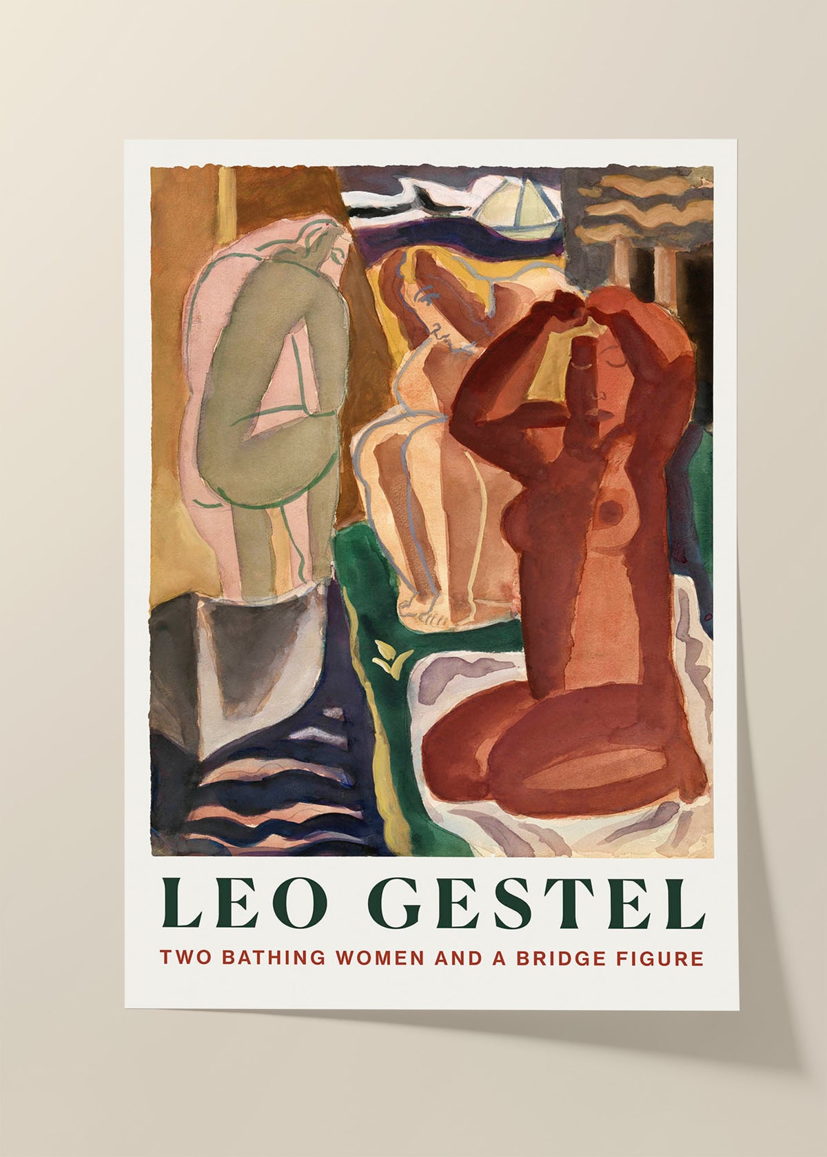 Leo Gestel - Two bathing women and a bridge figure