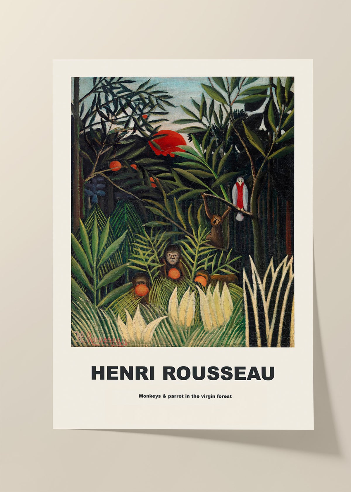 Henri Rousseau monkey & parrot poster