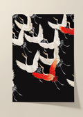 White Cranes and Red one flying poster