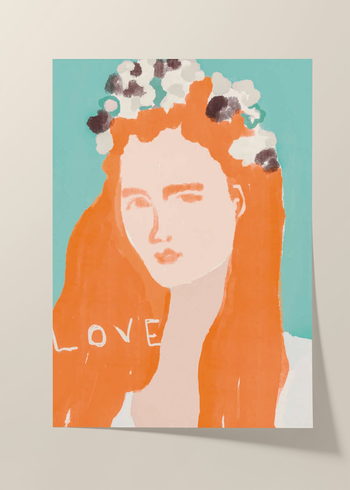 Woman with Orange Hair Adorned with Flowers Poster