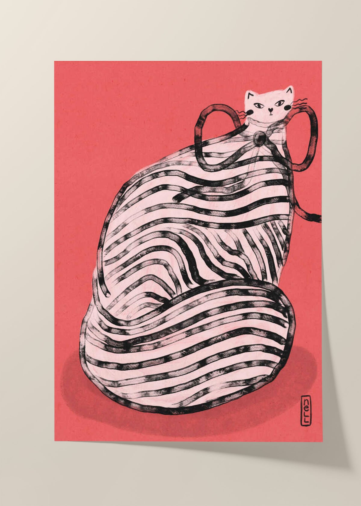 Black and White Stripe Cat Illustration Poster