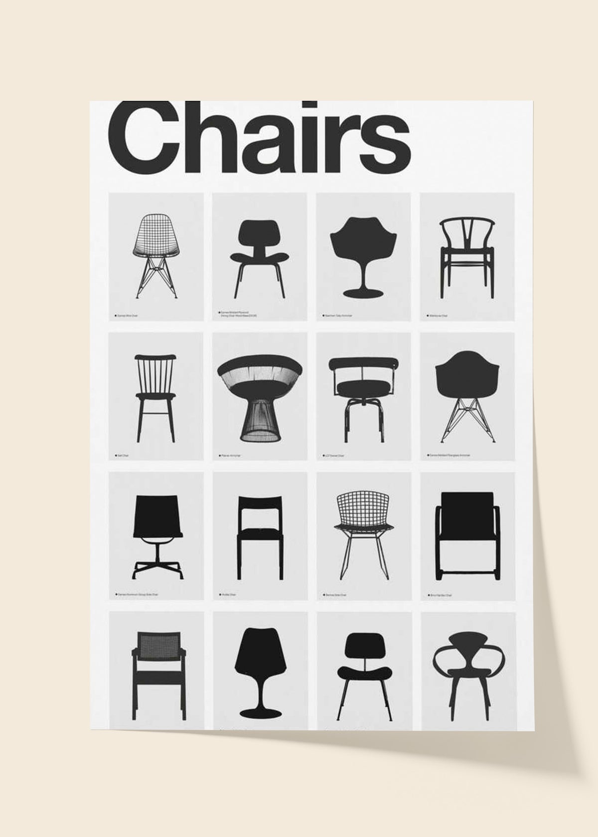 Iconic Chair Collection Poster: Black &amp; White Minimalist Art