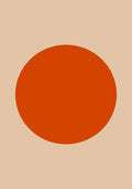 A playful poster with a single, vibrant burnt-orange oval centered on a muted beige background, embodying a dash of simplicity and fun.