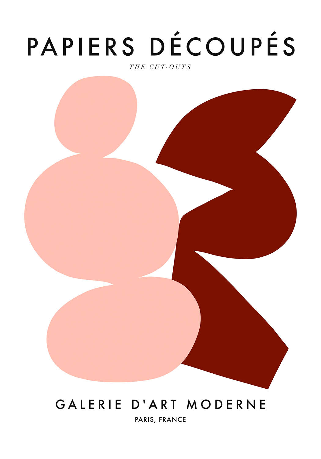 Abstract "Papiers Découpés" poster with pink and maroon shapes from Galerie d'Art Moderne, Paris.