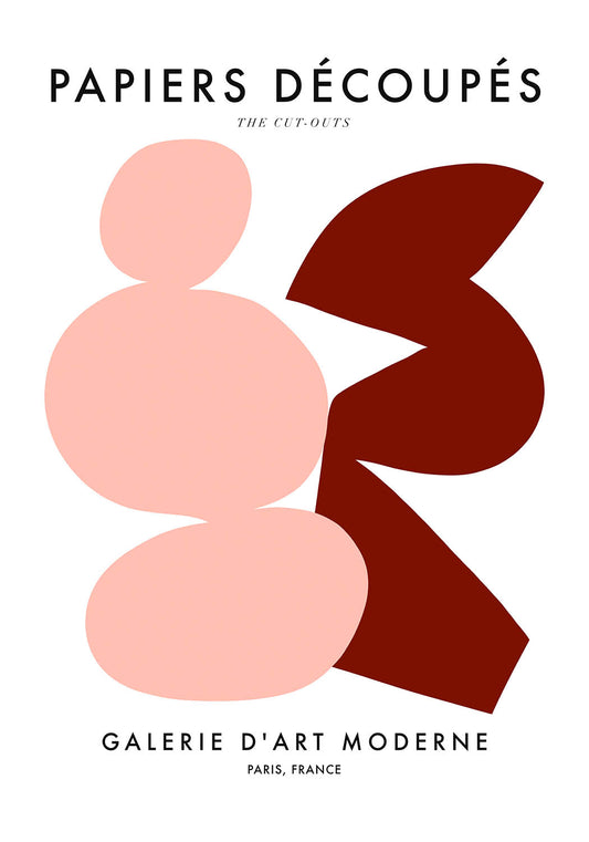 Abstract "Papiers Découpés" poster with pink and maroon shapes from Galerie d'Art Moderne, Paris.