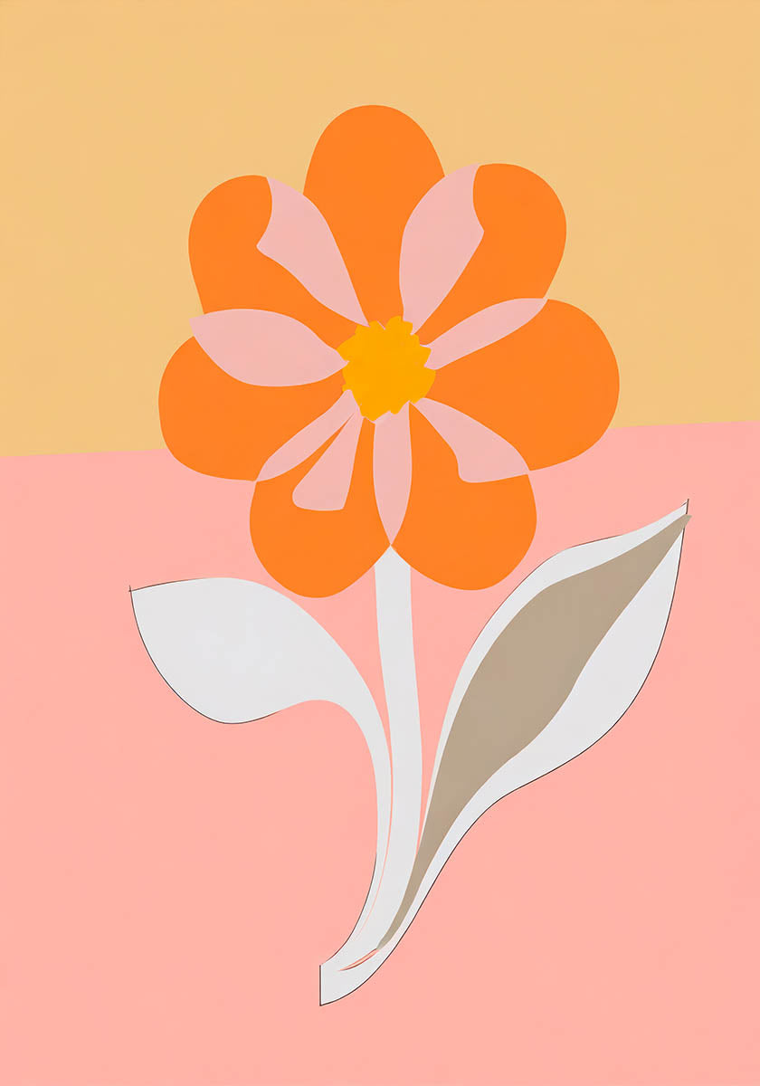 Illustration of a vibrant orange and pink flower with a beige background, ideal for contemporary home decor.