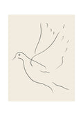Minimalist line drawing of a dove in flight on a neutral background poster.