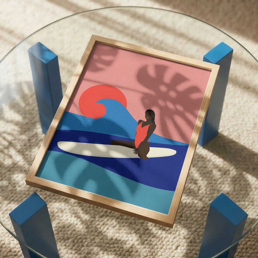 Girl On a Surfboard Poster