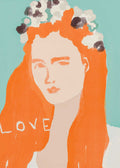 Woman with Orange Hair Adorned with Flowers Poster