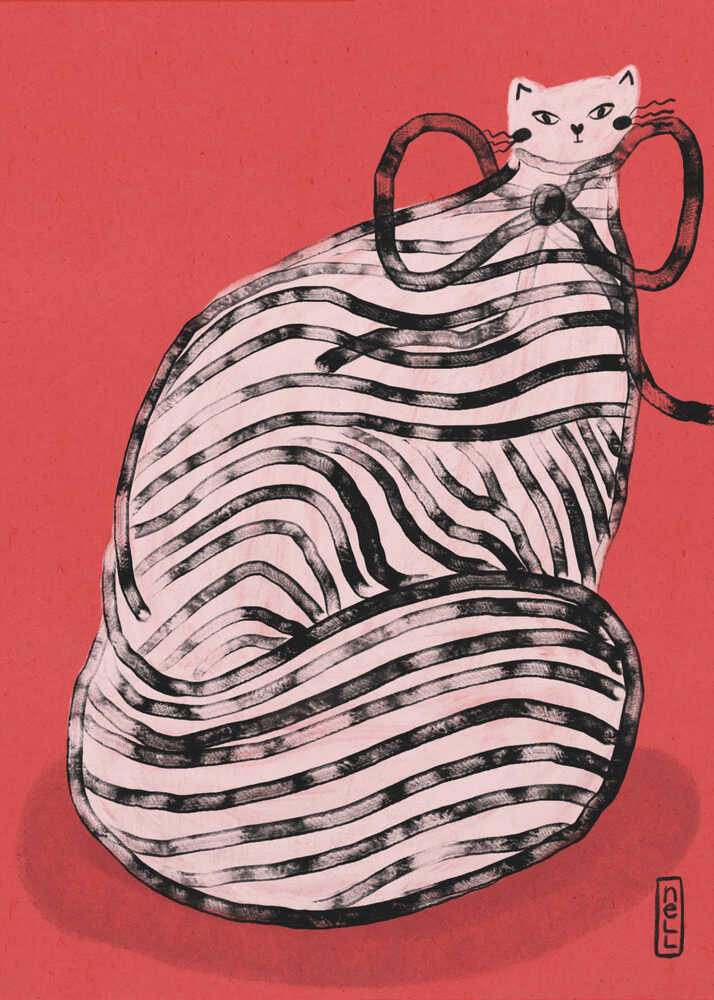 Black and White Stripe Cat Illustration Poster