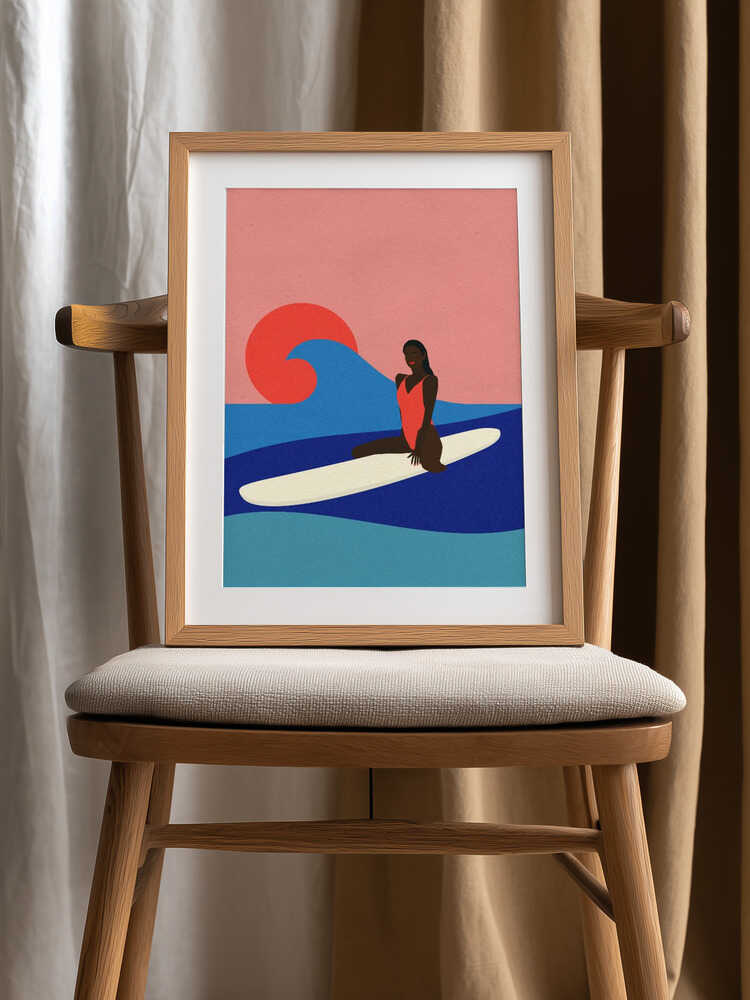 Girl On a Surfboard Poster