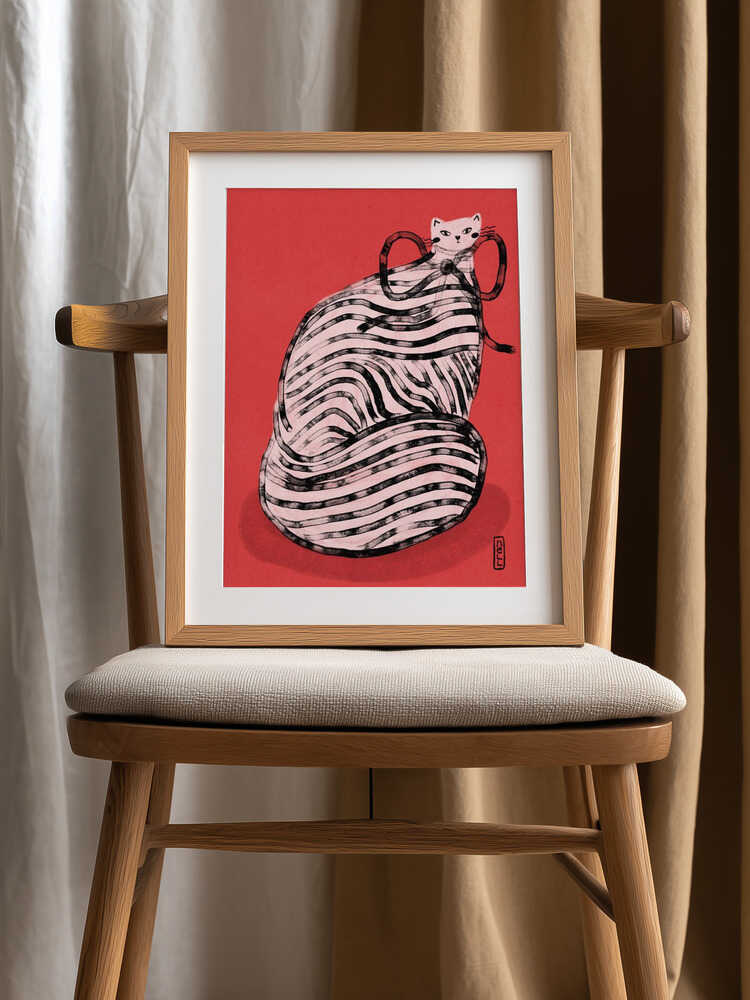 Black and White Stripe Cat Illustration Poster