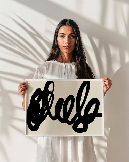 Abstract black scribble art on a light beige background. Minimalist and bold design for contemporary and creative spaces.