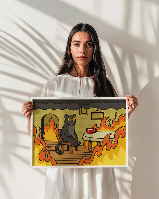 This is fine cat meme poster
