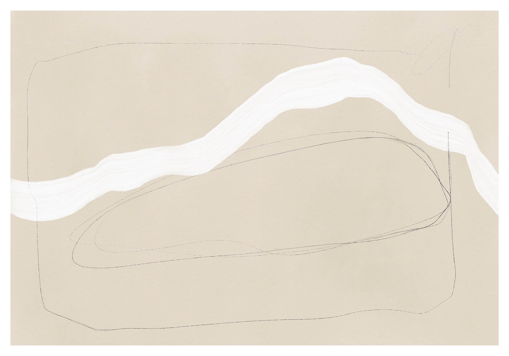 Abstract minimalistic poster with beige background and subtle white and black lines.