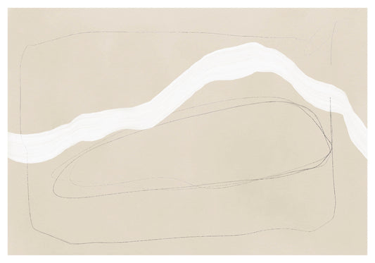 Abstract minimalistic poster with beige background and subtle white and black lines.