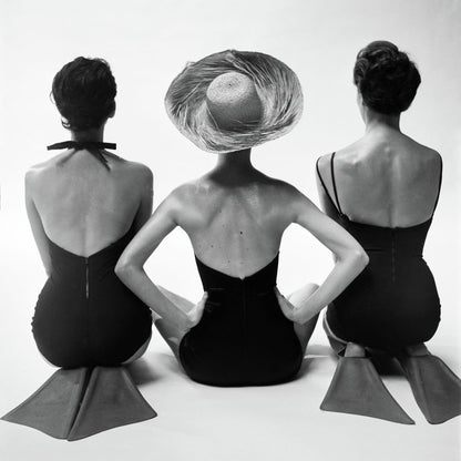 Back view of fashion models in swim suits poster