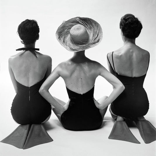 Back view of fashion models in swim suits poster